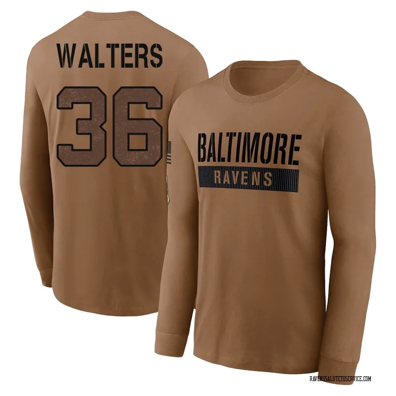 Men's Silas Walters Baltimore Ravens Brown / 2023 Salute To Service Long Sleeve T-Shirt
