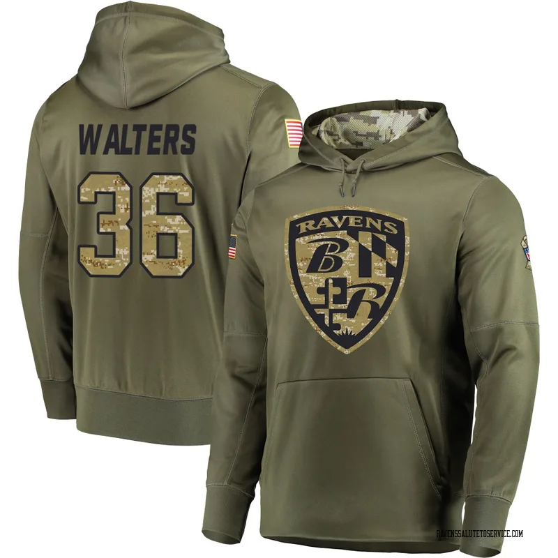 Men's Silas Walters Baltimore Ravens Olive Salute to Service Pullover Hoodie