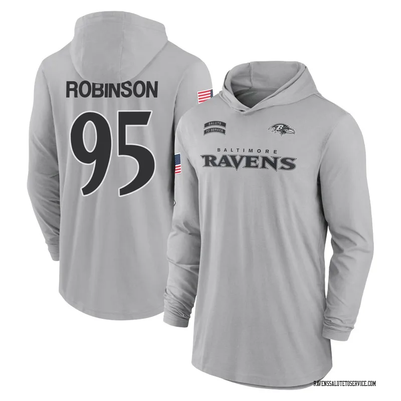 Men's Tavius Robinson Baltimore Ravens Gray 2024 Salute to Service Lightweight Performance Long Sleeve Hooded T-Shirt