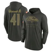 Men's Thomas Graham Jr. Baltimore Ravens Green Forest/ 2025 Salute to Service Sideline Lightweight Hooded Pullover Long Sleeve T
