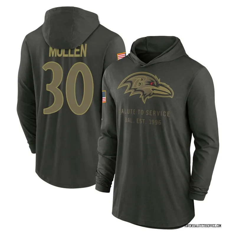 Men's Trayvon Mullen Baltimore Ravens Green Forest/ 2025 Salute to Service Sideline Lightweight Hooded Pullover Long Sleeve T-Sh