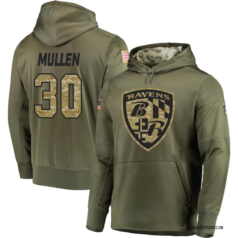 Men's Trayvon Mullen Baltimore Ravens Olive Salute to Service Pullover Hoodie