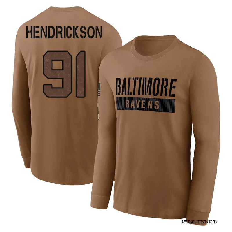 Men's Trey Hendrickson Baltimore Ravens Brown / 2023 Salute To Service Long Sleeve T-Shirt
