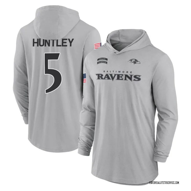 Men's Tyler Huntley Baltimore Ravens Gray 2024 Salute to Service Lightweight Performance Long Sleeve Hooded T-Shirt