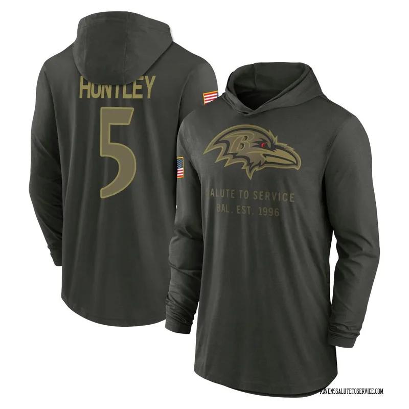 Men's Tyler Huntley Baltimore Ravens Green Forest/ 2025 Salute to Service Sideline Lightweight Hooded Pullover Long Sleeve T-Shi