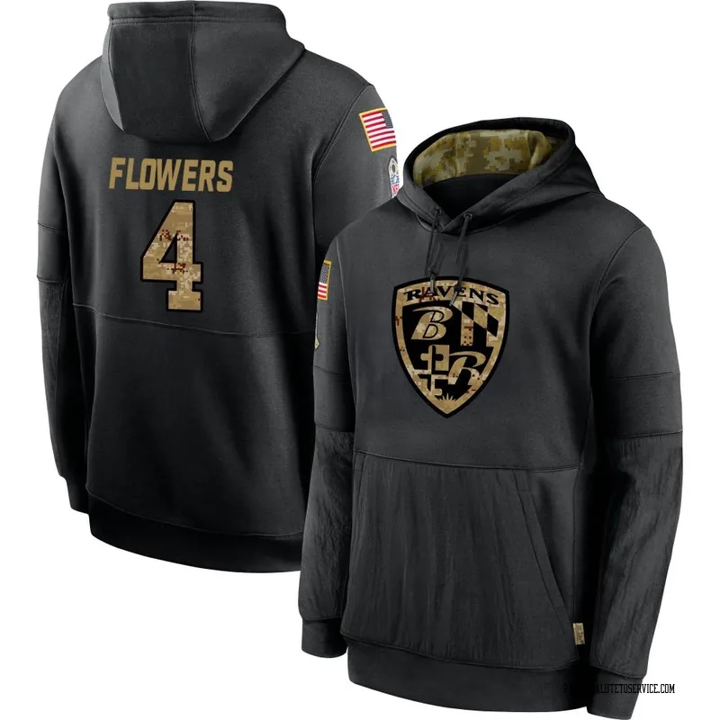 Men's Zay Flowers Baltimore Ravens Black 2020 Salute to Service Sideline Performance Pullover Hoodie