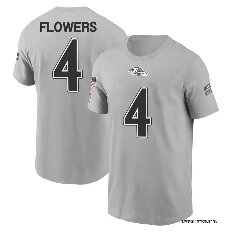 Men's Zay Flowers Baltimore Ravens Gray 2024 Salute to Service Name & Number T-Shirt