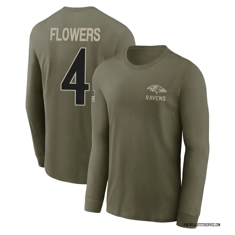 Men's Zay Flowers Baltimore Ravens Olive 2025 Salute to Service Sideline Long Sleeve T-Shirt