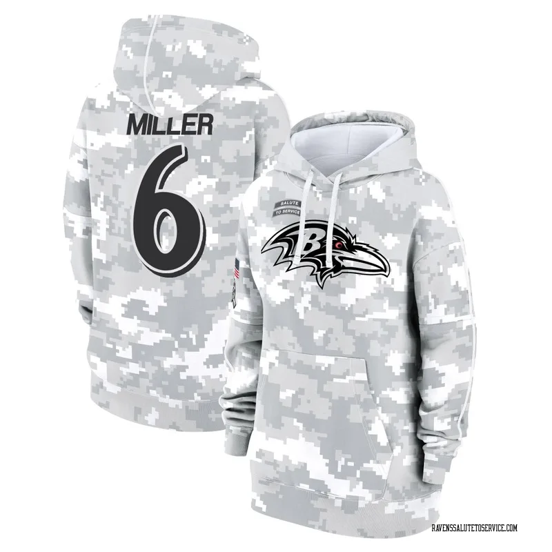 Women's Anthony Miller Baltimore Ravens Camo Arctic 2024 Salute to Service Club Fleece Pullover Hoodie
