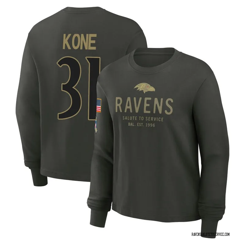 Women's Bilhal Kone Baltimore Ravens Green Dark/ 2025 Salute to Service Sideline Long Sleeve T-Shirt