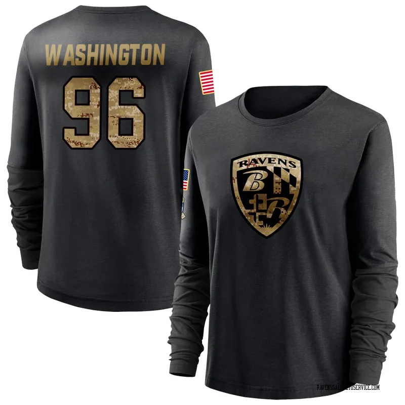 Women's Broderick Washington Baltimore Ravens Black 2020 Salute To Service Sideline Performance Long Sleeve T-Shirt