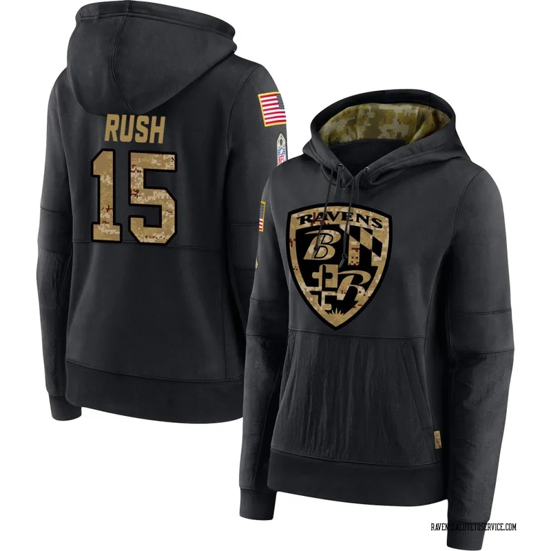 Women's Cooper Rush Baltimore Ravens Black 2020 Salute to Service Sideline Performance Pullover Hoodie