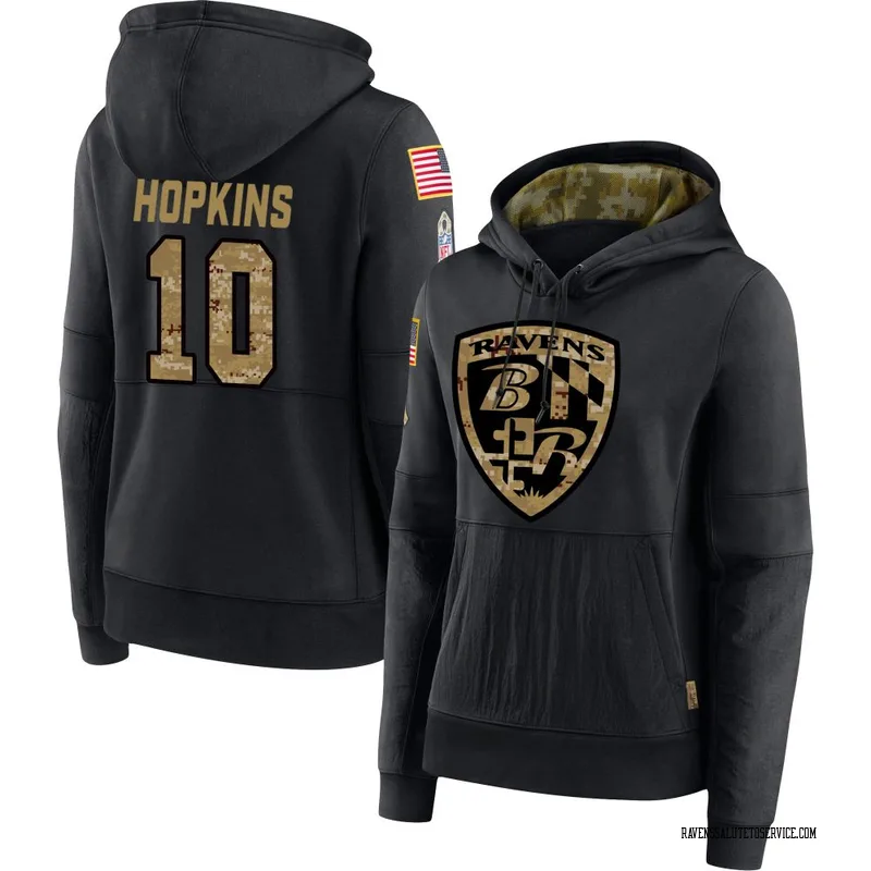 Women's DeAndre Hopkins Baltimore Ravens Black 2020 Salute to Service Sideline Performance Pullover Hoodie