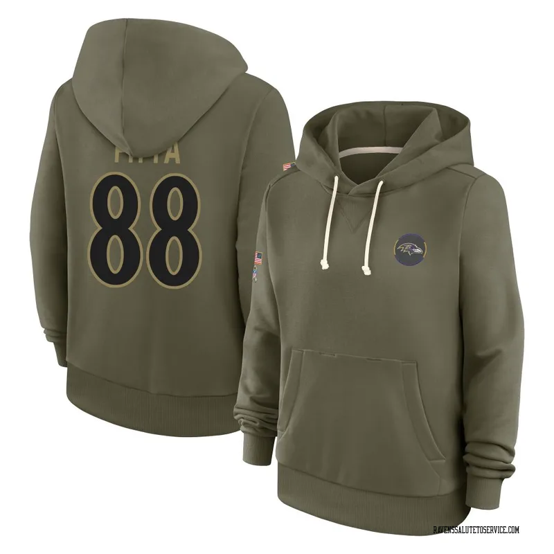 Women's Dennis Pitta Baltimore Ravens Olive 2025 Salute to Service Hoodie