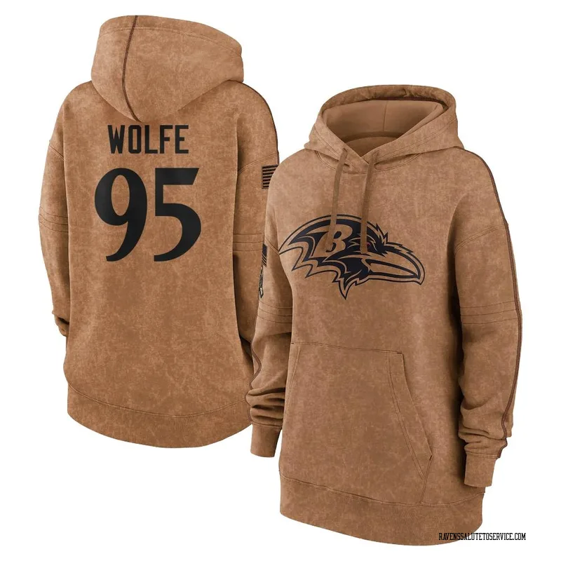 Women's Derek Wolfe Baltimore Ravens Brown 2023 Salute To Service Pullover Hoodie