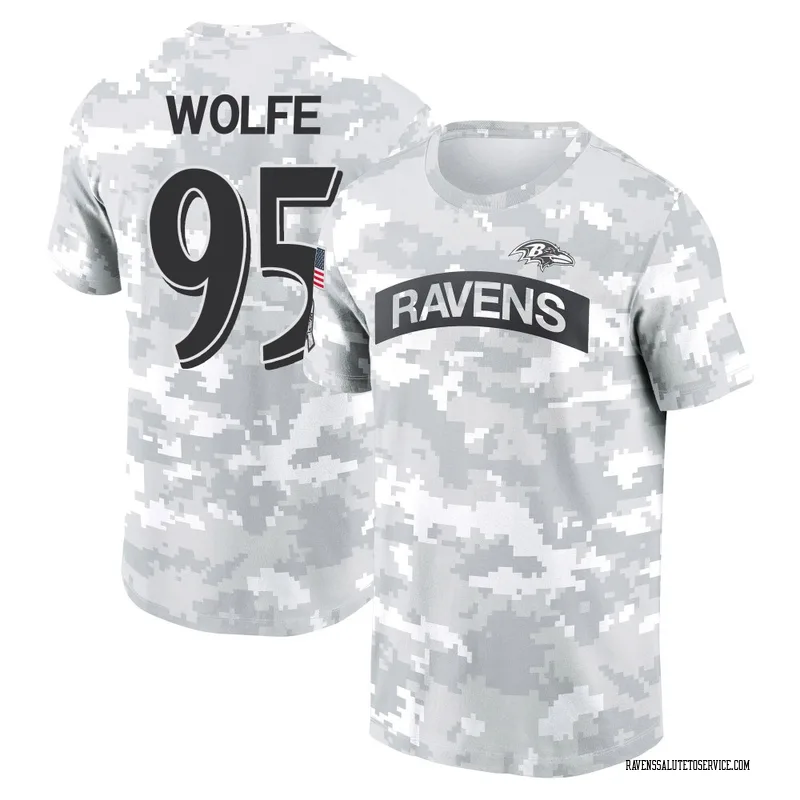 Women's Derek Wolfe Baltimore Ravens Camo Arctic 2024 Salute to Service Long Sleeve T-Shirt