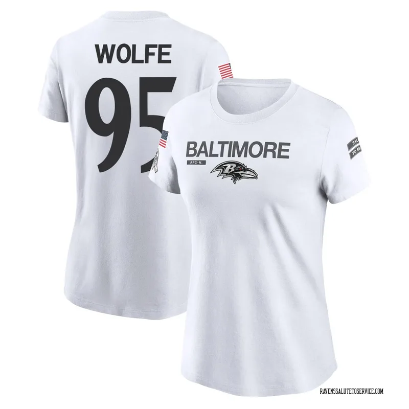 Women's Derek Wolfe Baltimore Ravens Legend White 2024 Salute to Service Performance T-Shirt