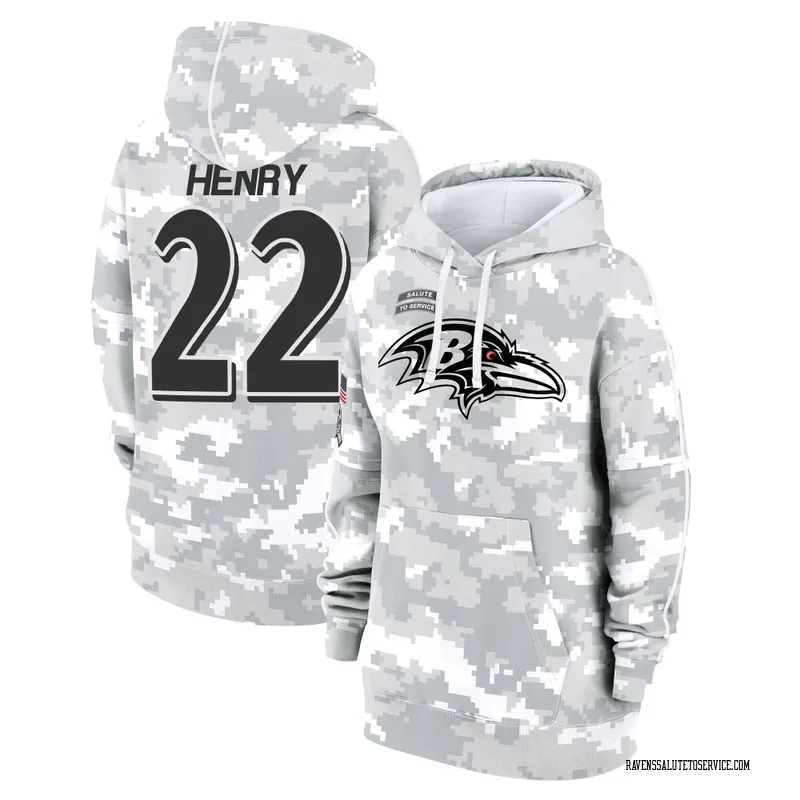 Women's Derrick Henry Baltimore Ravens Camo Arctic 2024 Salute to Service Club Fleece Pullover Hoodie