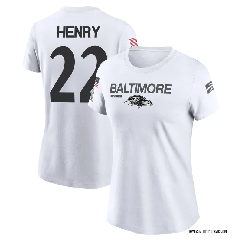 Women's Derrick Henry Baltimore Ravens Legend White 2024 Salute to Service Performance T-Shirt