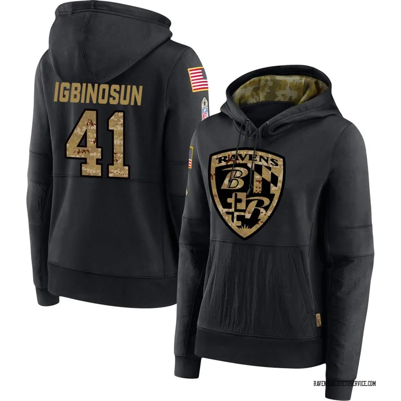 Women's Desmond Igbinosun Baltimore Ravens Black 2020 Salute to Service Sideline Performance Pullover Hoodie
