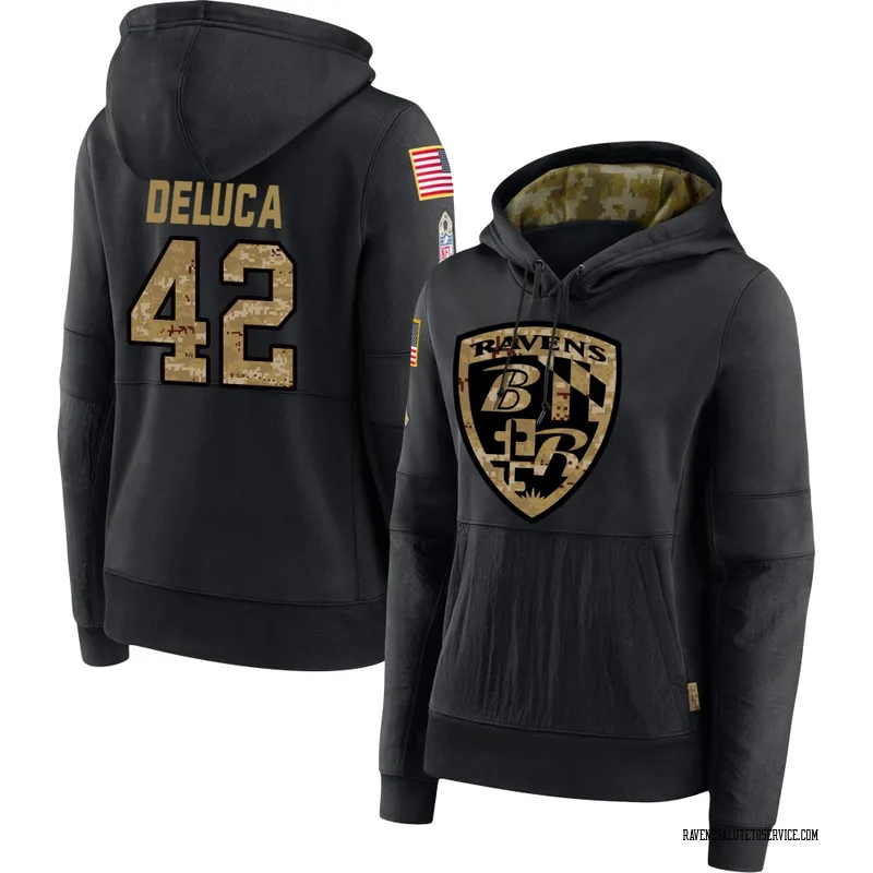 Women's Dominic DeLuca Baltimore Ravens Black 2020 Salute to Service Sideline Performance Pullover Hoodie
