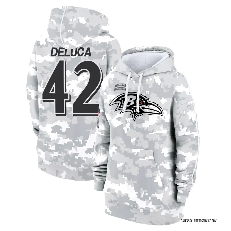 Women's Dominic DeLuca Baltimore Ravens Camo Arctic 2024 Salute to Service Club Fleece Pullover Hoodie