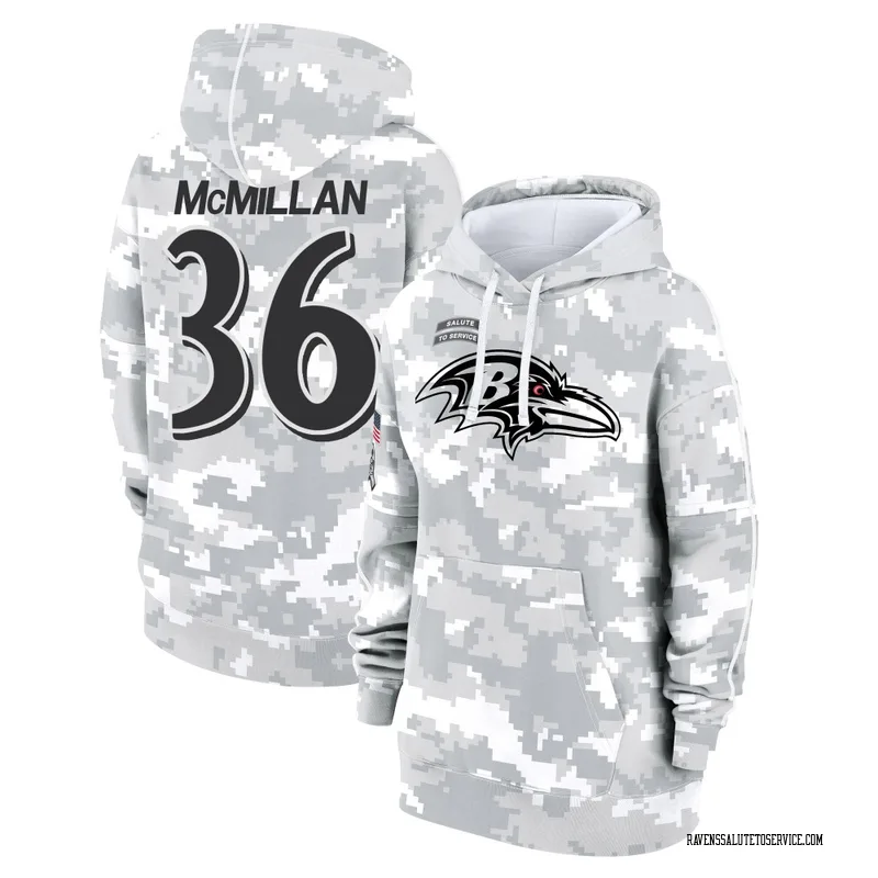 Women's Dontae McMillan Baltimore Ravens Camo Arctic 2024 Salute to Service Club Fleece Pullover Hoodie