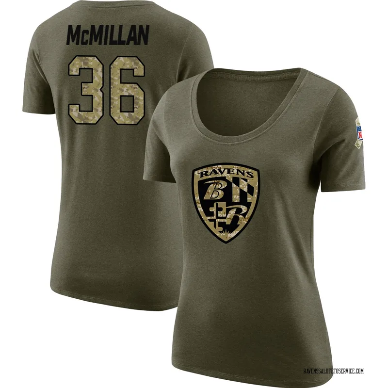 Women's Dontae McMillan Baltimore Ravens Legend Olive Salute to Service Scoop Neck T-Shirt