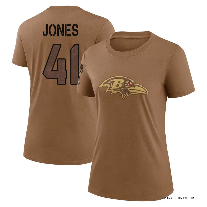 Women's Dre'Mont Jones Baltimore Ravens Legend Brown 2023 Salute To Service Performance T-Shirt