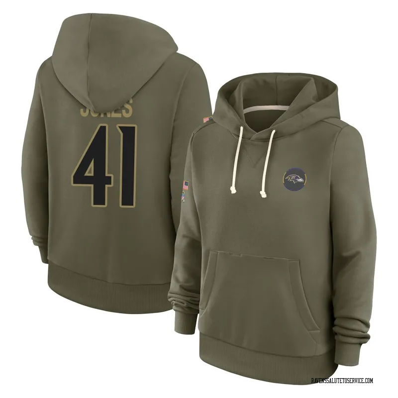 Women's Dre'Mont Jones Baltimore Ravens Olive 2025 Salute to Service Hoodie