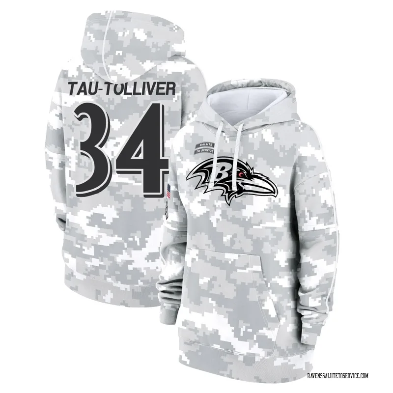 Women's Elijah Tau-Tolliver Baltimore Ravens Camo Arctic 2024 Salute to Service Club Fleece Pullover Hoodie