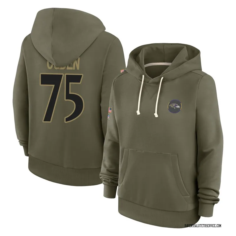 Women's Jonathan Ogden Baltimore Ravens Olive 2025 Salute to Service Hoodie