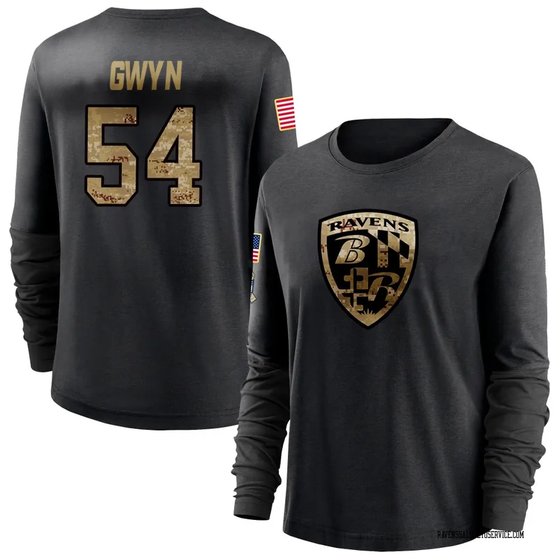 Women's Jovaughn Gwyn Baltimore Ravens Black 2020 Salute To Service Sideline Performance Long Sleeve T-Shirt