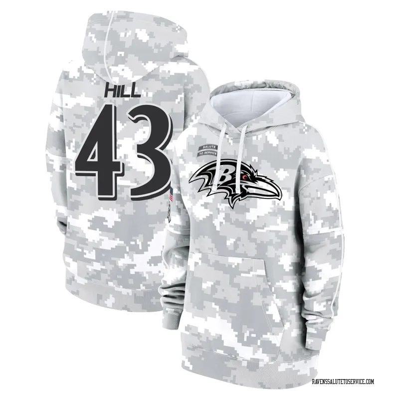Women's Justice Hill Baltimore Ravens Camo Arctic 2024 Salute to Service Club Fleece Pullover Hoodie
