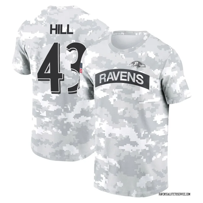 Women's Justice Hill Baltimore Ravens Camo Arctic 2024 Salute to Service Long Sleeve T-Shirt