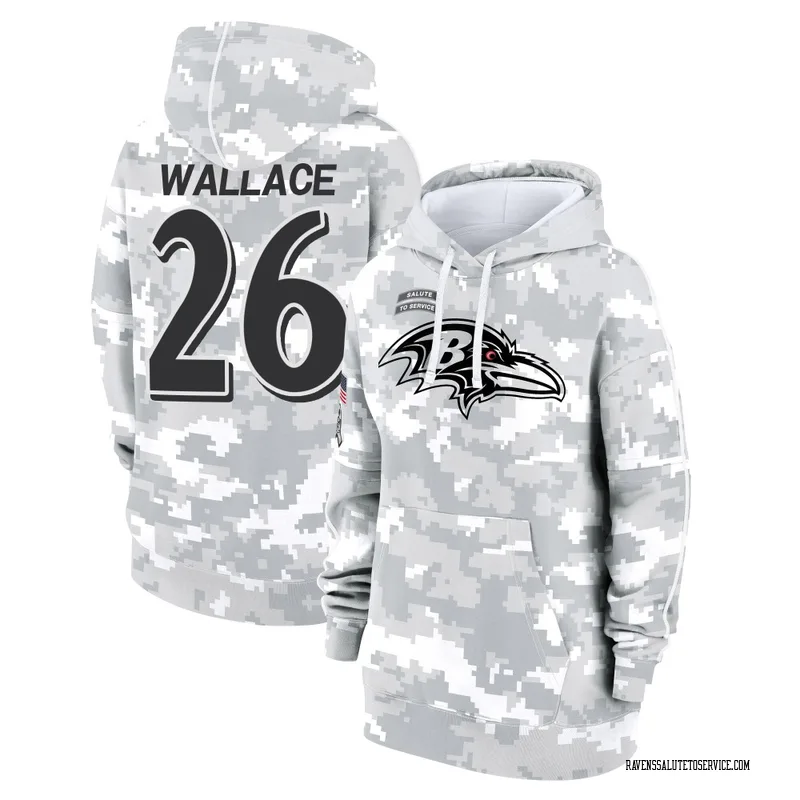 Women's K'Von Wallace Baltimore Ravens Camo Arctic 2024 Salute to Service Club Fleece Pullover Hoodie