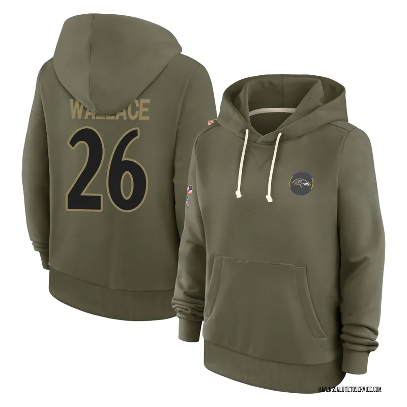 Women's K'Von Wallace Baltimore Ravens Olive 2025 Salute to Service Hoodie