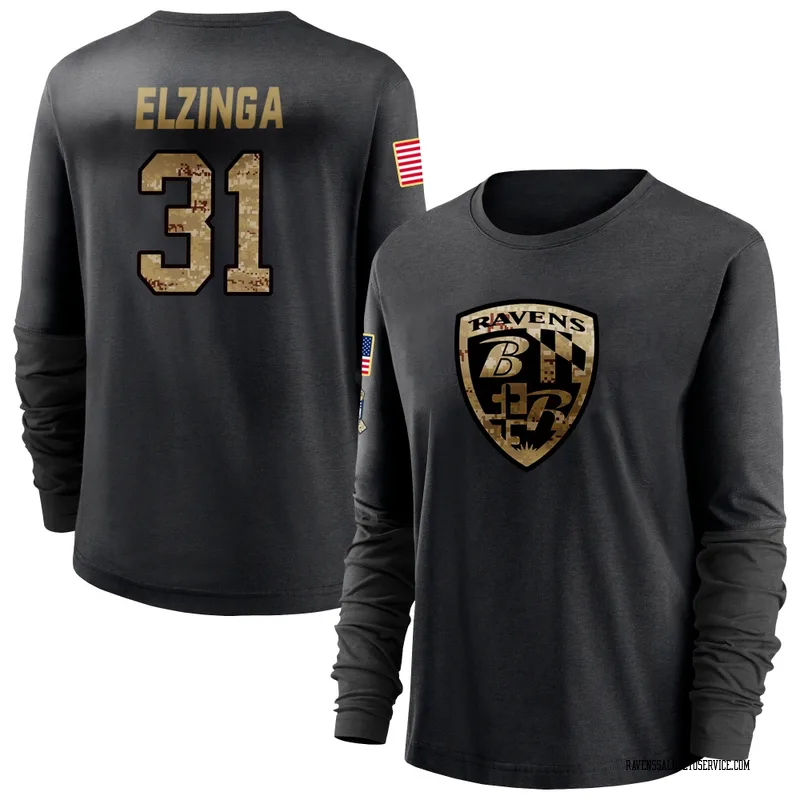 Women's Luke Elzinga Baltimore Ravens Black 2020 Salute To Service Sideline Performance Long Sleeve T-Shirt