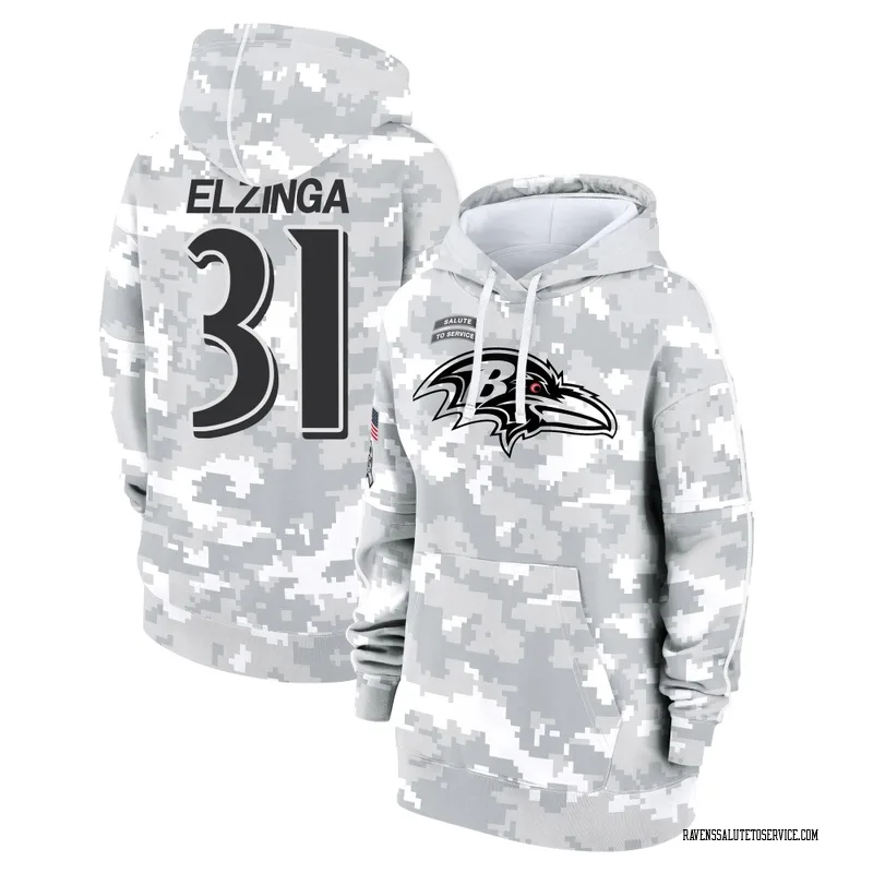 Women's Luke Elzinga Baltimore Ravens Camo Arctic 2024 Salute to Service Club Fleece Pullover Hoodie