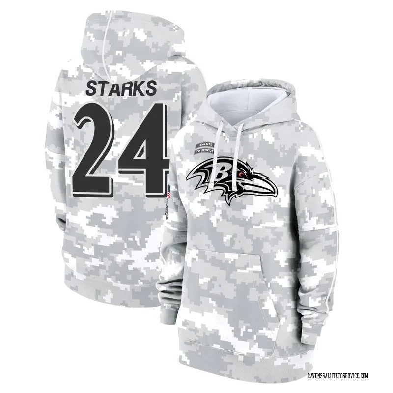 Women's Malaki Starks Baltimore Ravens Camo Arctic 2024 Salute to Service Club Fleece Pullover Hoodie