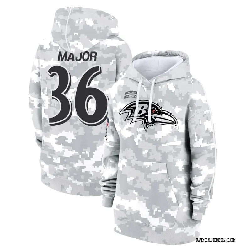 Women's Marcus Major Baltimore Ravens Camo Arctic 2024 Salute to Service Club Fleece Pullover Hoodie