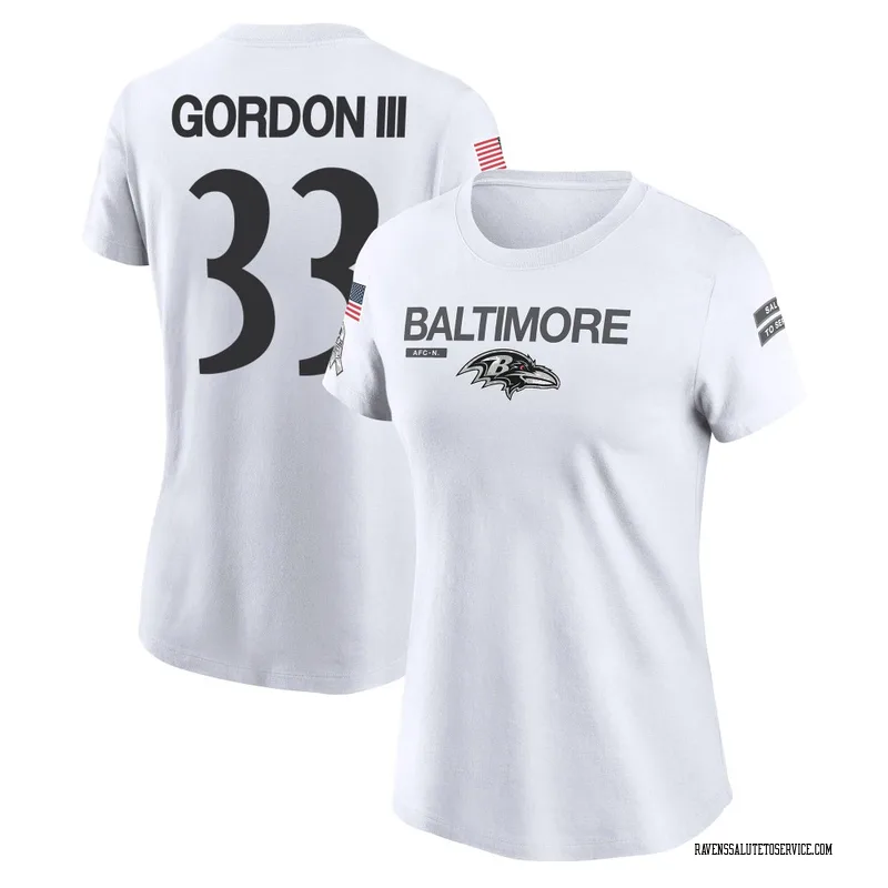 Women's Melvin Gordon III Baltimore Ravens Legend White 2024 Salute to Service Performance T-Shirt