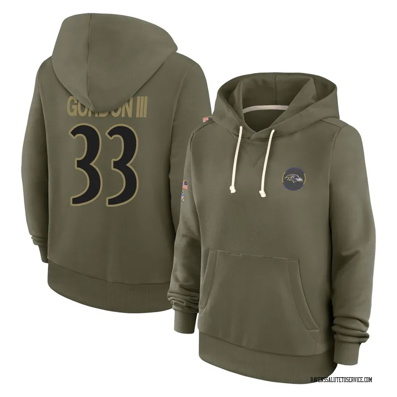 Women's Melvin Gordon III Baltimore Ravens Olive 2025 Salute to Service Hoodie