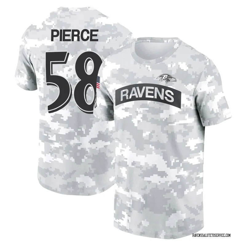 Women's Michael Pierce Baltimore Ravens Camo Arctic 2024 Salute to Service Long Sleeve T-Shirt