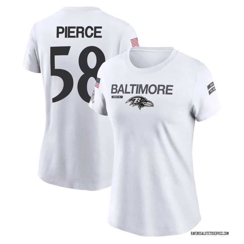 Women's Michael Pierce Baltimore Ravens Legend White 2024 Salute to Service Performance T-Shirt