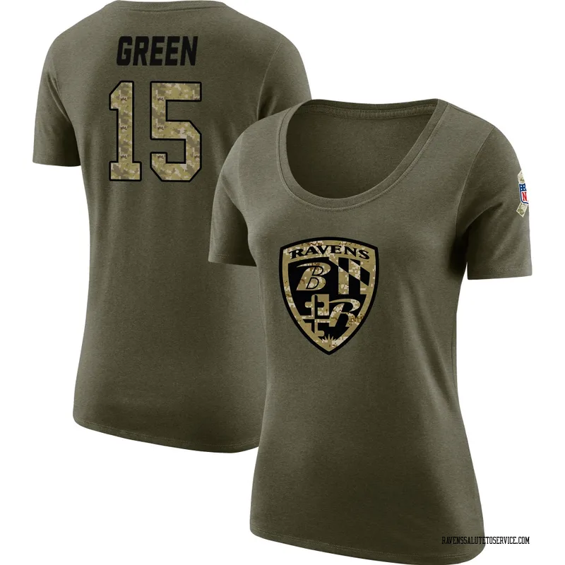 Women's Mike Green Baltimore Ravens Legend Olive Salute to Service Scoop Neck T-Shirt