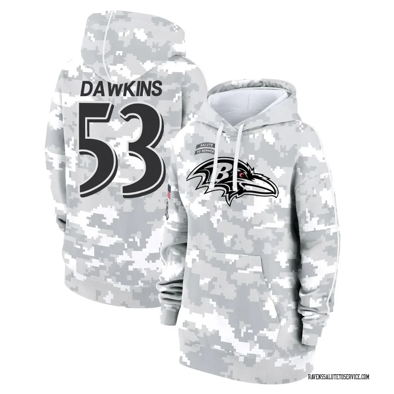 Women's Nick Dawkins Baltimore Ravens Camo Arctic 2024 Salute to Service Club Fleece Pullover Hoodie