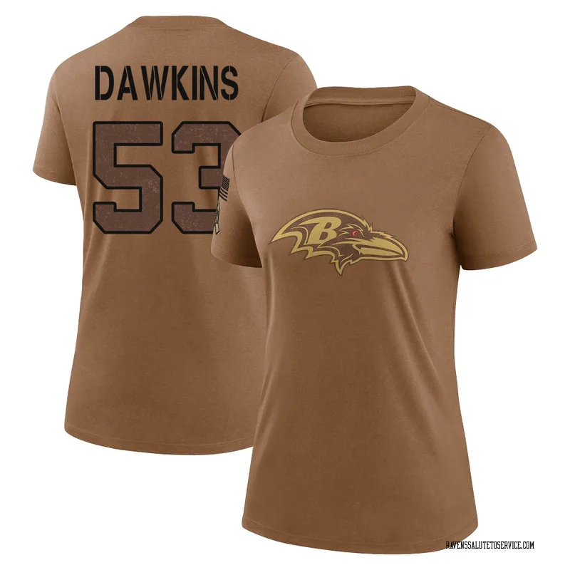 Women's Nick Dawkins Baltimore Ravens Legend Brown 2023 Salute To Service Performance T-Shirt
