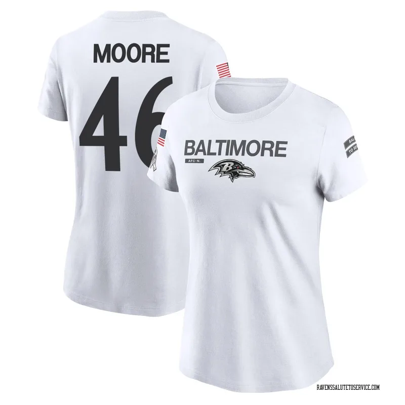 Women's Nick Moore Baltimore Ravens Legend White 2024 Salute to Service Performance T-Shirt