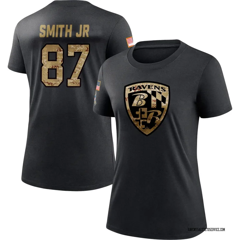 Women's Octavian Smith Jr. Baltimore Ravens Black 2020 Salute To Service Performance T-Shirt
